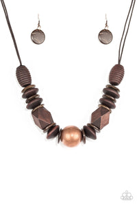 Paparazzi Grand Turks Getaway - Brown Wooden and Copper Necklace