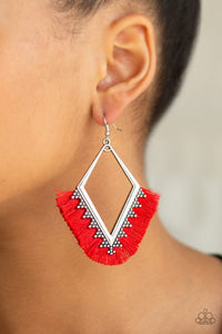 Paparazzi When In Peru - Red Fringe Earrings