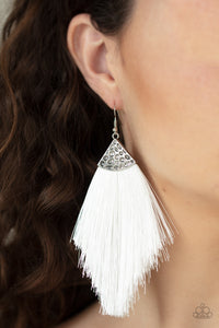 Paparazzi - Tassel Tempo - White Earring