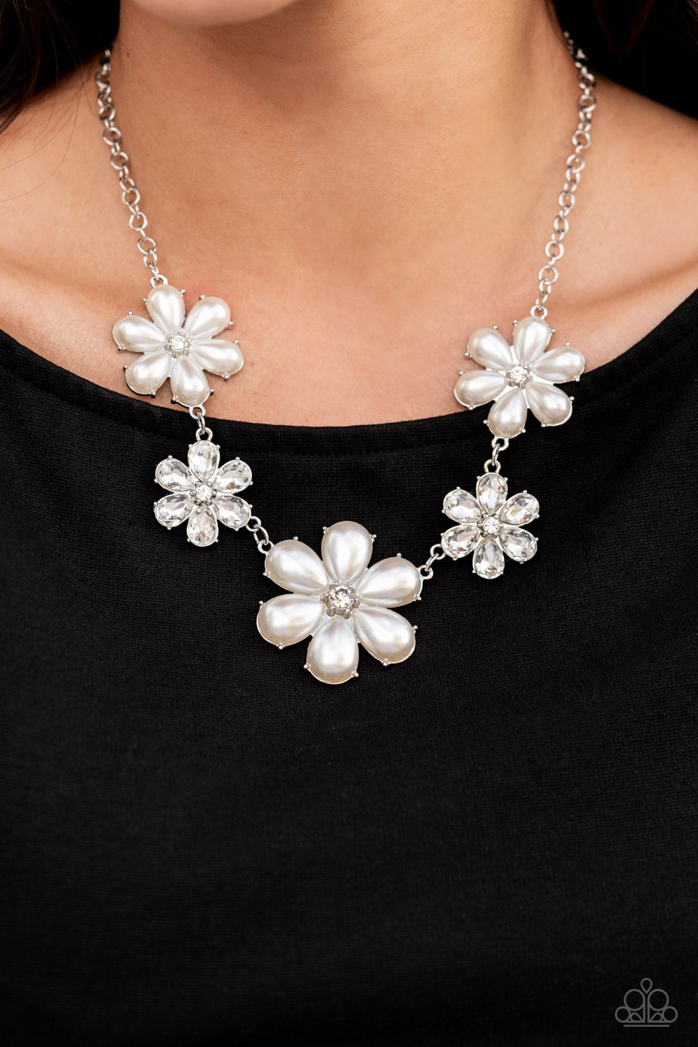 Paparazzi Fiercely Flowering - White Pearl Necklace