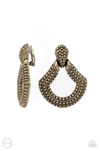 Paparazzi Better Buckle Up - Brass Clip-On Earrings
