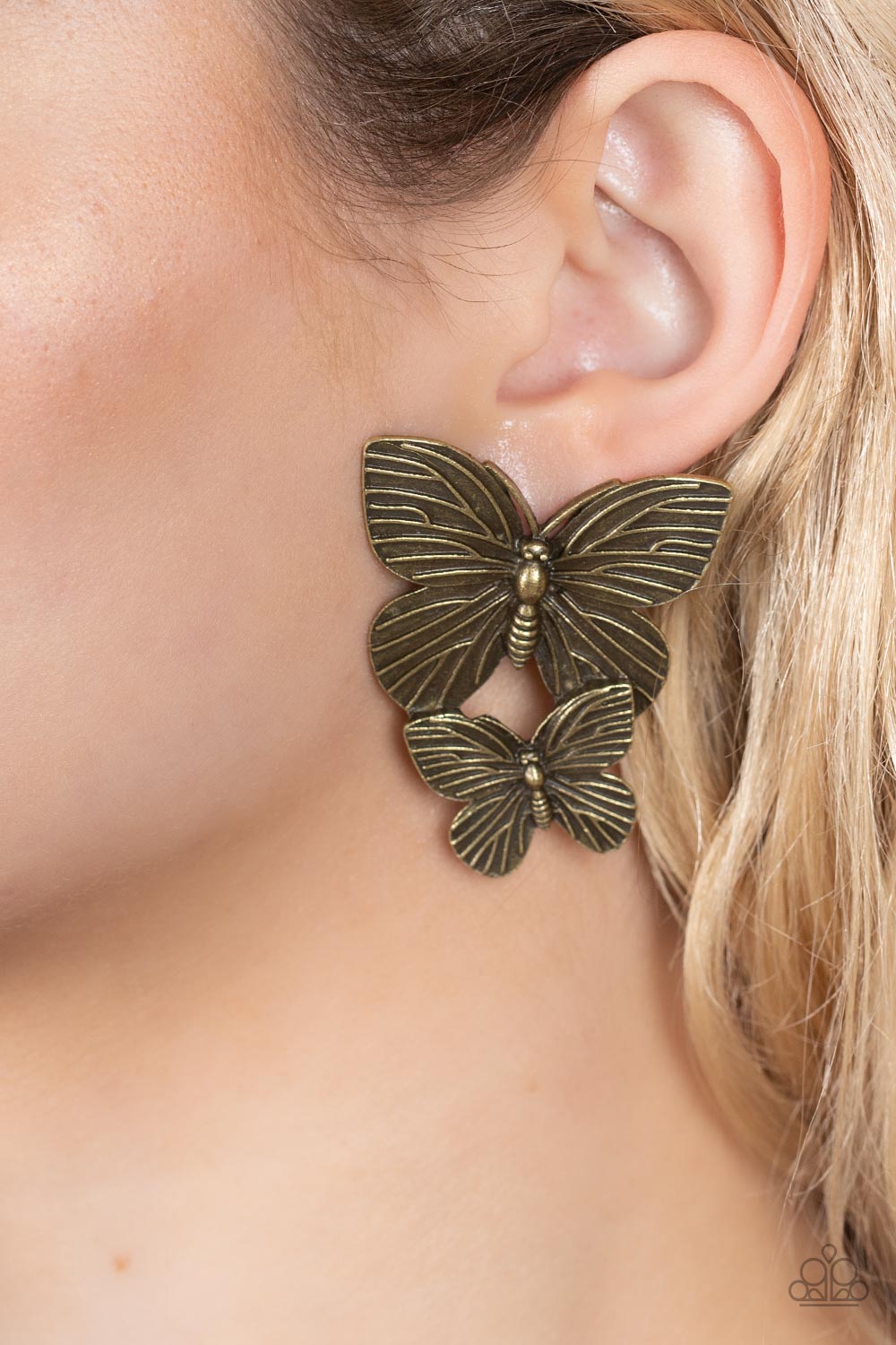 Paparazzi Blushing Butterflies - Brass Earrings