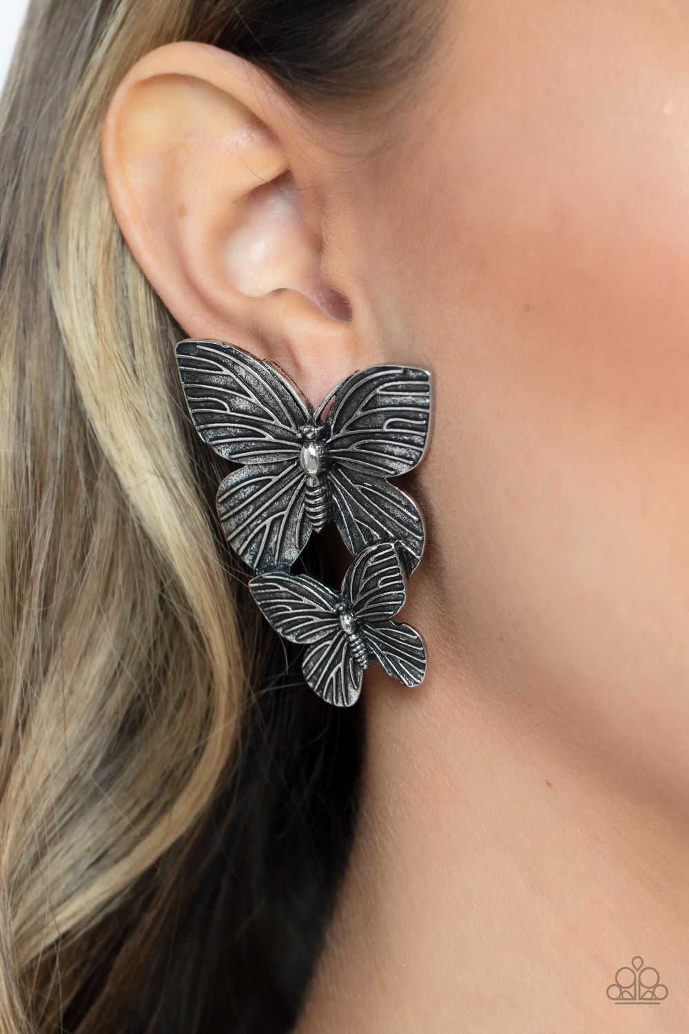 Paparazzi Blushing Butterflies - Silver Butterfly Earrings