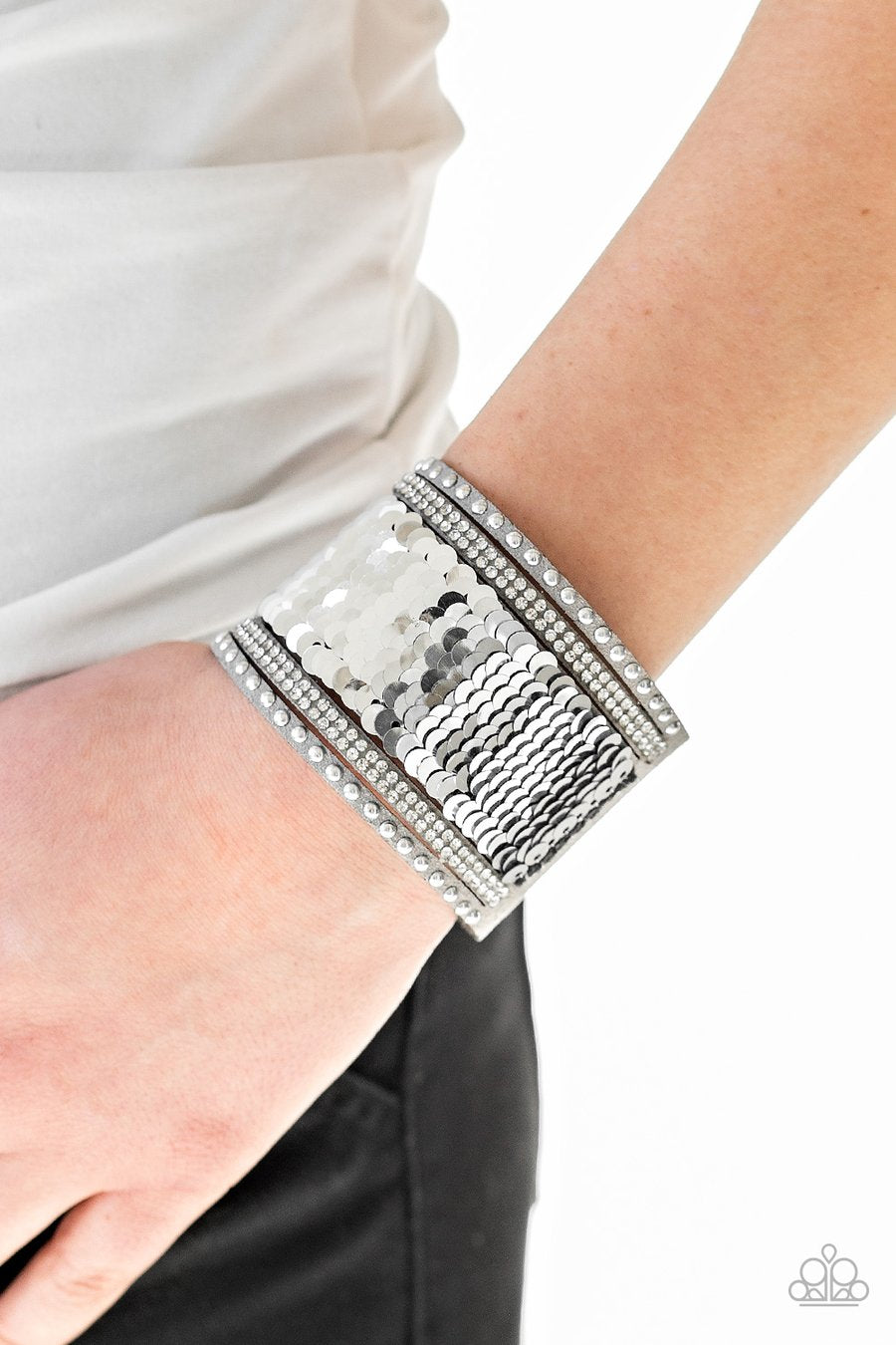 Paparazzi Mermaids Have More Fun - Silver Sequin Wrap Bracelet