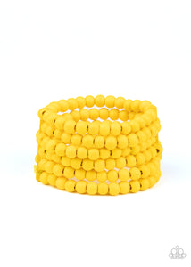Paparazzi Diving in Maldives - Yellow Wooden Bracelet