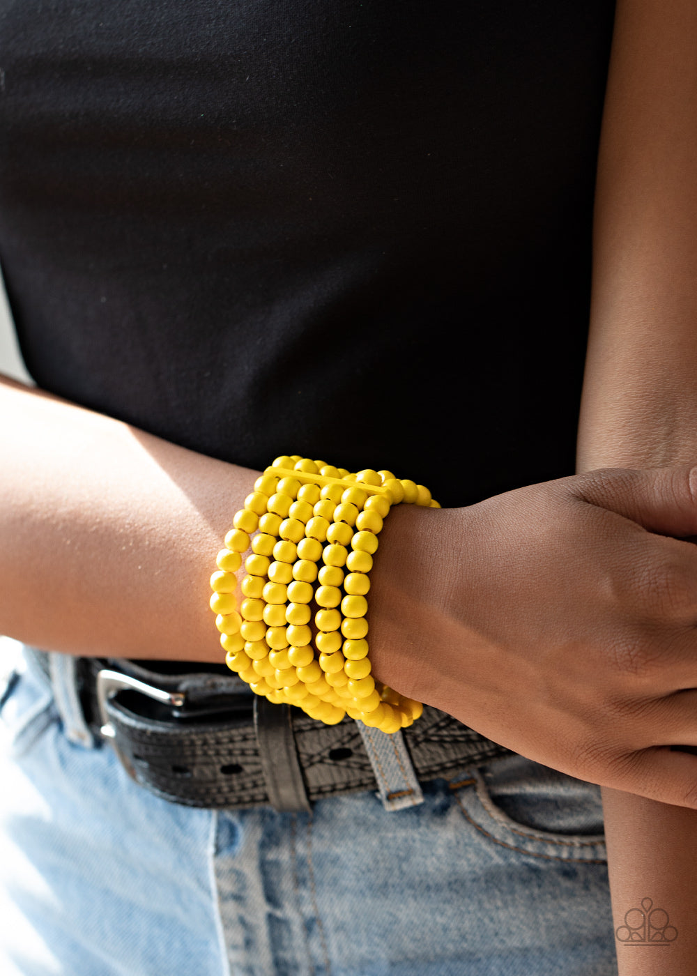 Paparazzi Diving in Maldives - Yellow Wooden Bracelet