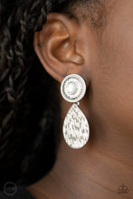Load image into Gallery viewer, Paprazzi Emblazoned Edge - White Clip On Earrings
