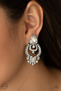 Paparazzi Glamour Gauntlet - Blue/White Clip-On Earrings