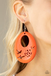 Paparazzi Home TWEET Home - Orange Wooden Earrings