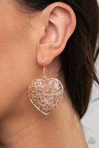Paparazzi Let Your Heart Grow - Rose Gold Heart Earrings