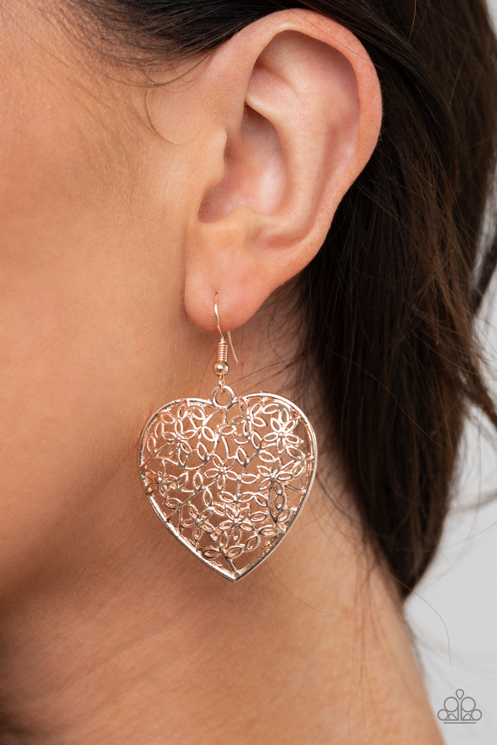 Paparazzi Let Your Heart Grow - Rose Gold Heart Earrings