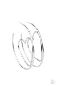 Paparazzi Love At First BRIGHT - Silver Heart Hoop Earrings