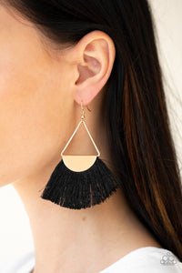 Paparazzi Modern Mayan - Black and Gold Fringe Earrings