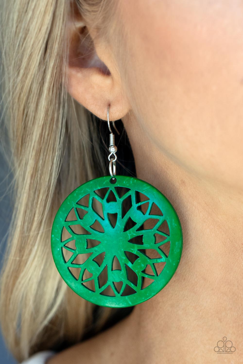 Paparazzi Ocean Canopy - Green Wooden Earrings