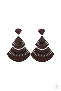 Paparazzi Oriental Oasis - Brown Wooden Earrings