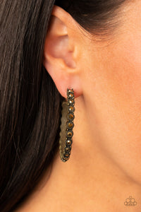 Paparazzi Rhinestone Studded Sass - Brass Hoop Earrings