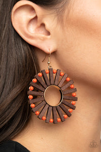 Paparazzi Solar Flare - Orange Wooden Earrings