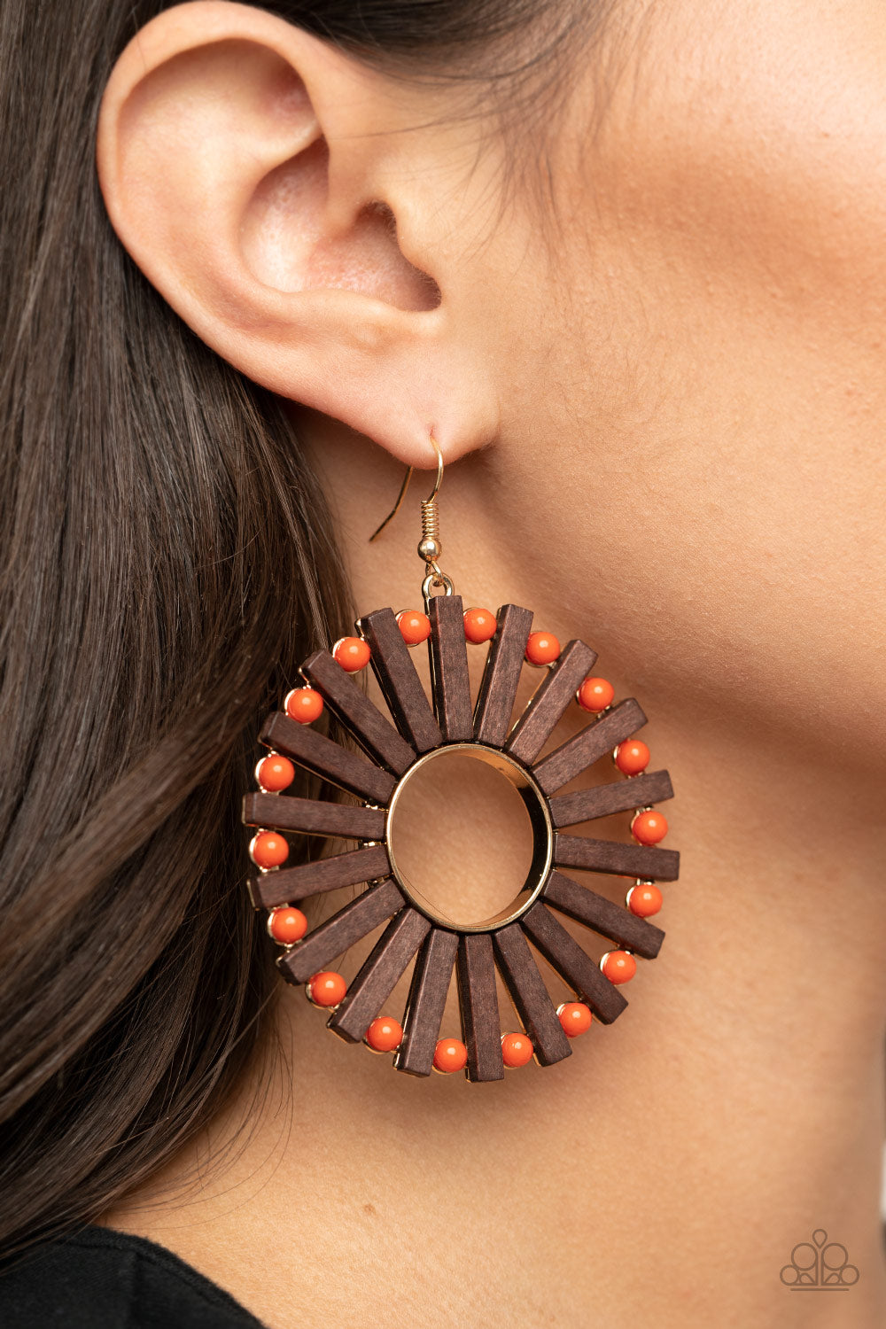 Paparazzi Solar Flare - Orange Wooden Earrings