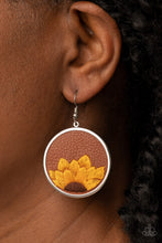 Load image into Gallery viewer, Paparazzi Sun-Kissed Sunflowers - Brown Leather Earrings
