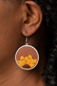Paparazzi Sun-Kissed Sunflowers - Brown Leather Earrings