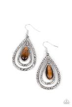 Load image into Gallery viewer, Paparazzi Teardrop Torrent - Brown Tiger&#39;s Eye Earrings
