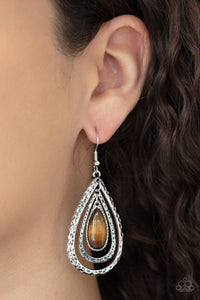Paparazzi Teardrop Torrent - Brown Tiger's Eye Earrings