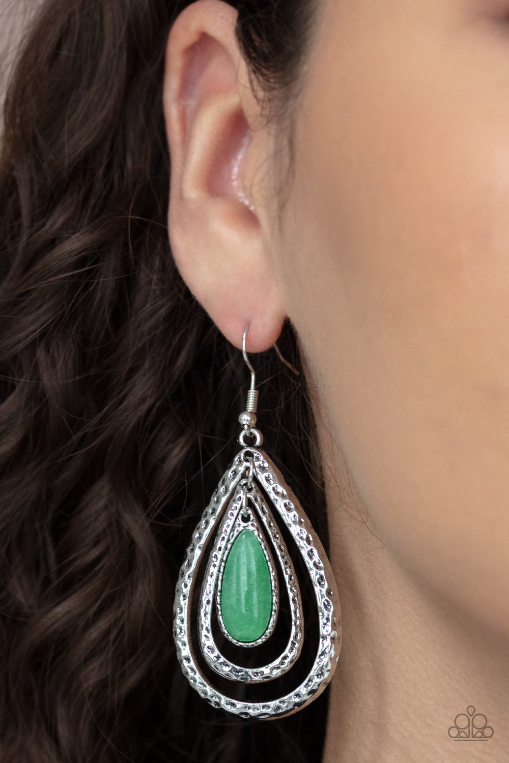 Paparazzi Teardrop Torrent - Green Earrings