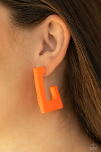 Paparazzi The Girl Next OUTDOOR - Orange Wooden Earrings