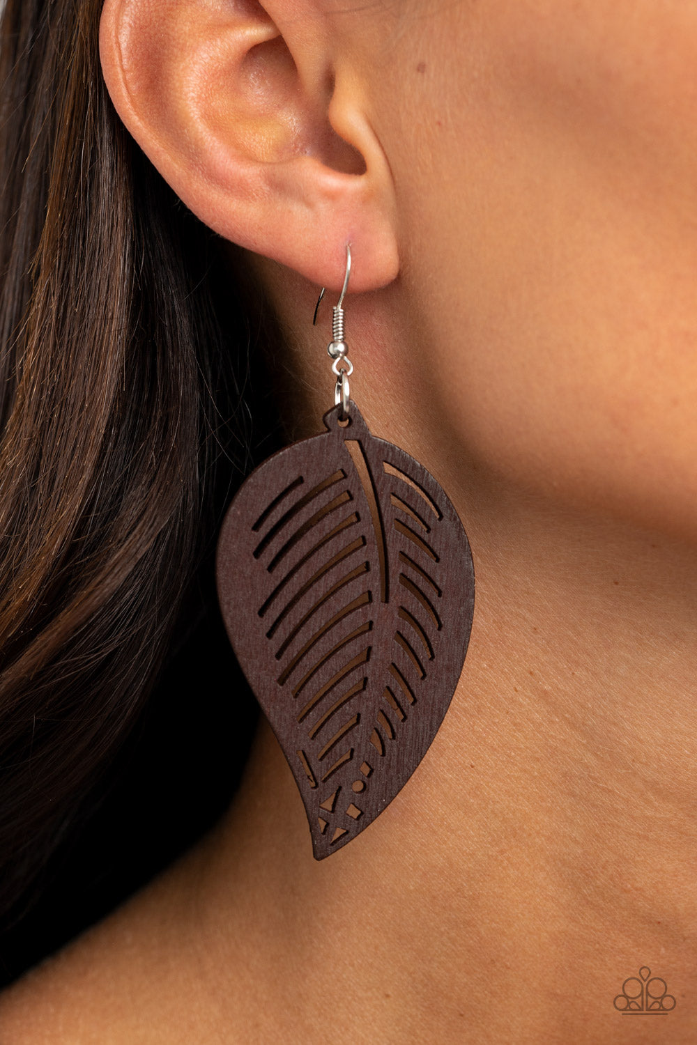 Paparazzi Tropical Foliage - Brown Wooden Earrings