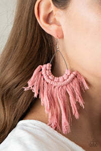 Paparazzi Wanna Piece Of MACRAME? - Pink Fringe Earrings