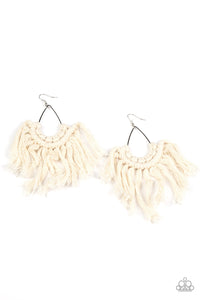 Paparazzi Wanna Piece Of MACRAME? - White Fringe Earrings