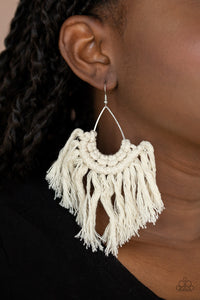 Paparazzi Wanna Piece Of MACRAME? - White Fringe Earrings